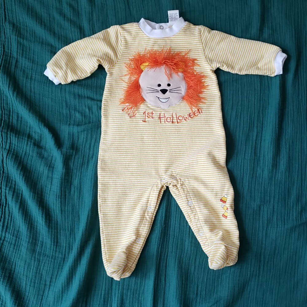 Starting Out Baby Yellow Footie Lion 'My 1st Halloween' - Size 9 Months - Vtg